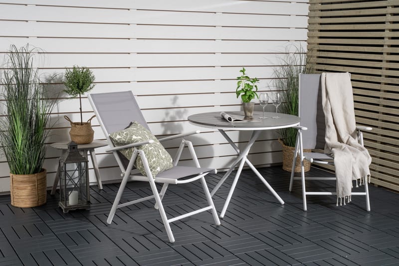 Parma Cafésæt Ø90 cm + 2 Break Positionsstolee - Hvid/Grå - Havemøbler - Balkon - Balkonmøbler - Altansæt
