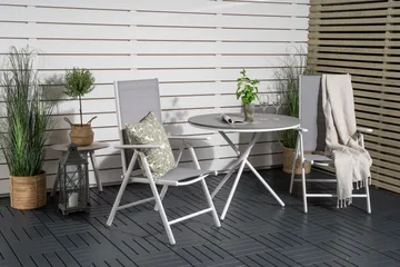 Parma Cafésæt Ø90 cm + 2 Break Positionsstolee - Hvid/Grå - Havemøbler - Balkon - Balkonmøbler - Altansæt