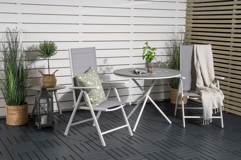 Parma Cafésæt Ø90 cm + 2 Break Positionsstolee - Hvid/Grå - Havemøbler - Balkon - Balkonmøbler - Altansæt