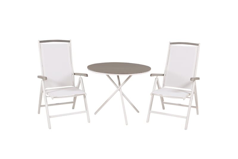 Parma Spisebordssæt Ø90 cm + 2 Albany Stole Hvid/Grå - Venture Home - Altansæt - Cafesæt