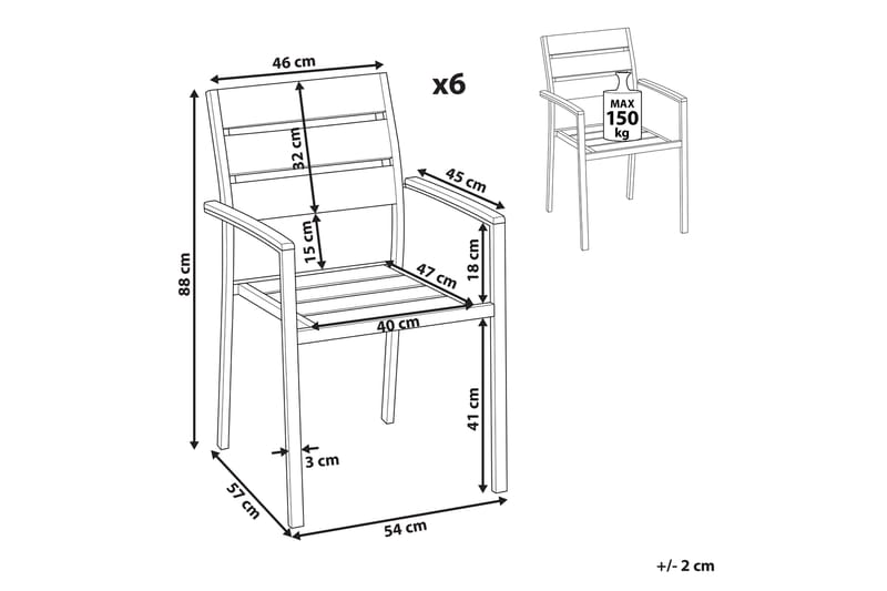 Pereta Armstol 6 stk - Sort/Sølv - Havemøbler - Balkon - Balkonmøbler - Altanstole