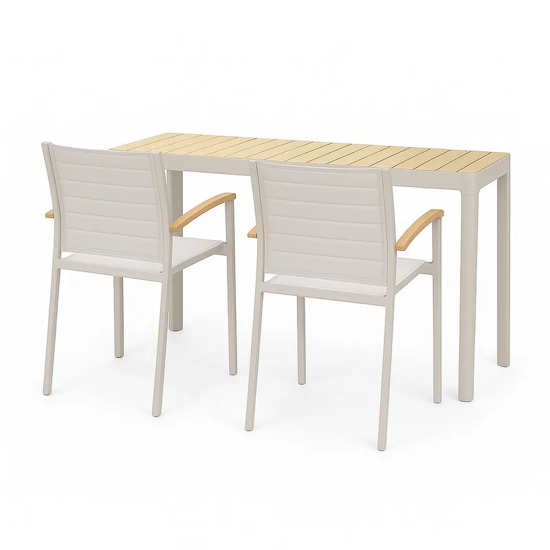 Portals Altan Sæt bord + 2 carver stole, Lys Ecru/Koralsand