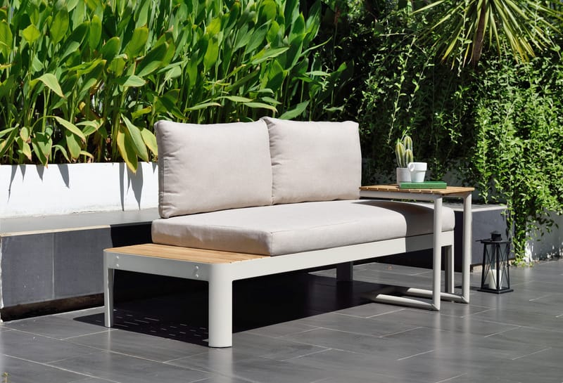 Portals Modul Sæt 2-personers sofa + C-form sidebord - Beige/Træ - Havemøbler - Balkon - Balkonmøbler - Altansæt