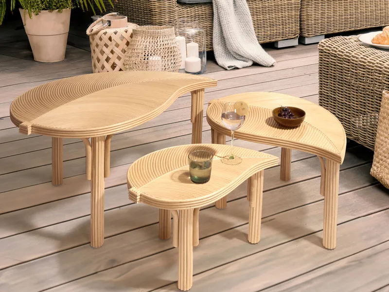 Sæt med 3 udendørs sofaborde Paralia i rattan - Natur/Beige - Havemøbler - Balkon - Balkonmøbler - Altanborde