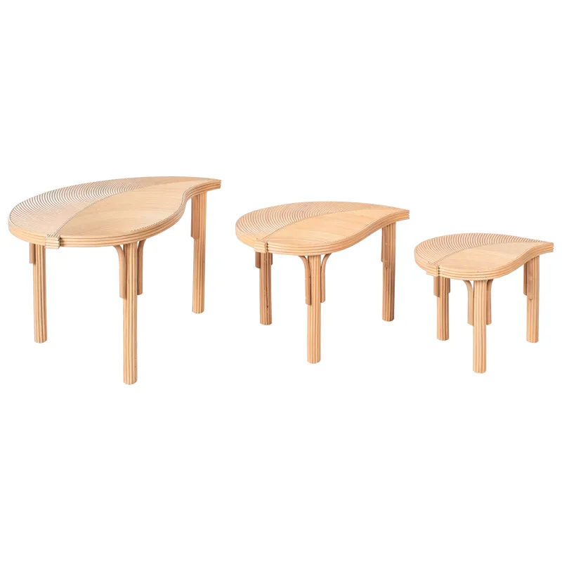 Sæt med 3 udendørs sofaborde Paralia i rattan, Natur/Beige