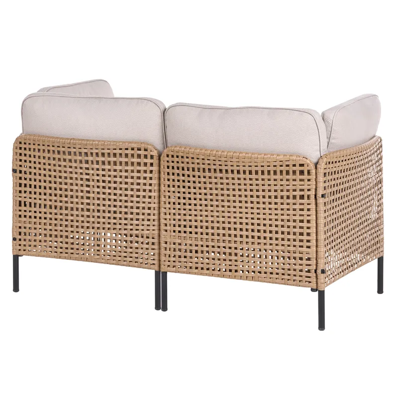 Sofa udendørs 2-personers Omegana kunstflet - Beige/Sort - Havemøbler - Havesofaer & bænke
