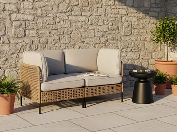 Sofa udendørs 2-personers Omegana kunstflet - Beige/Sort - Havemøbler - Havesofaer & bænke