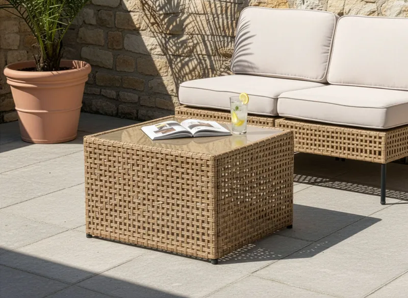Sofabord udendørs Omegana 66 cm kunstflet - Beige - Havemøbler - Balkon - Balkonmøbler - Altanborde