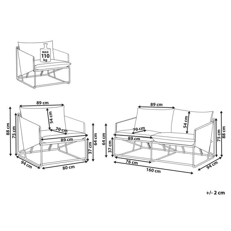 Sofagruppe udendørs 3-personers Ponte - Grå - Have - Udendørs miljø - Altan & terrasse - Altanmøbler