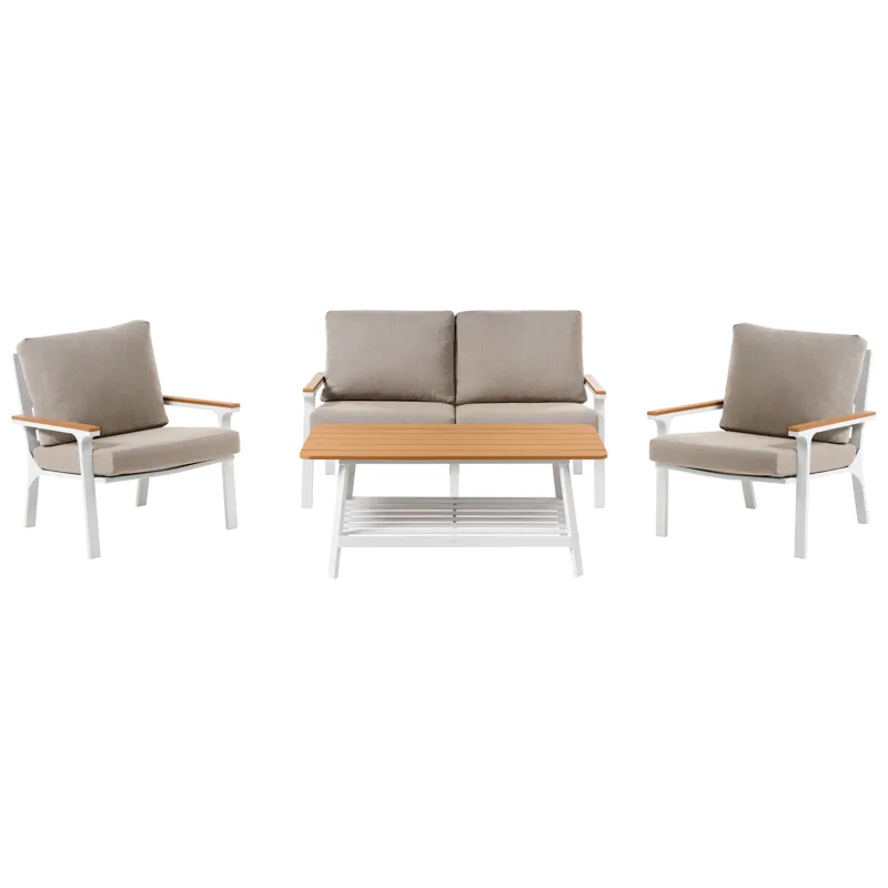 Sofagruppe udendørs med bord 4-personers Orero, Beige/Hvid/Brun