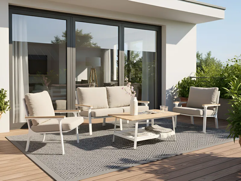 Sofagruppe udendørs med bord 4-personers Orero - Beige/Hvid/Brun - Have - Udendørs miljø - Altan & terrasse - Altanmøbler