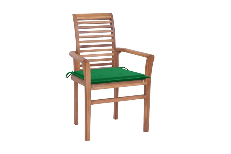 spisebordsstole 6 stk. med grønne hynder massivt teaktræ - Brun - Spisebordsstole udendørs - Altanstole