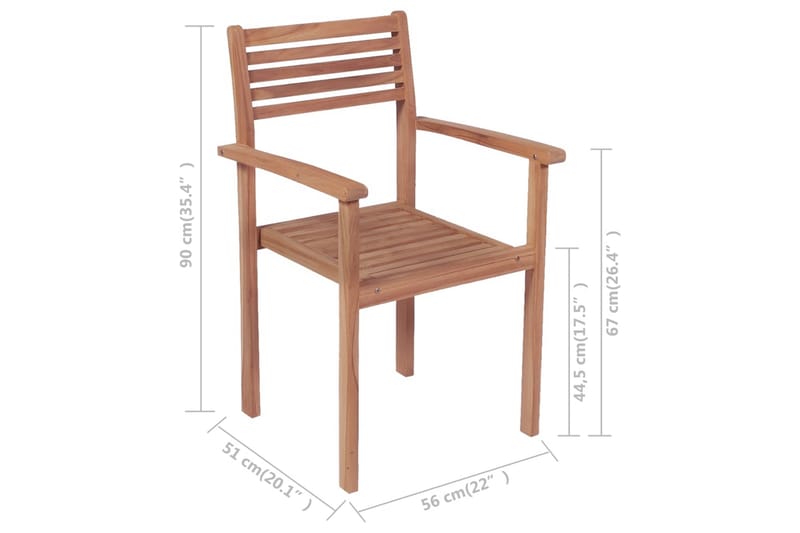Stabelbare Havestole 2 Stk. Massivt Teaktræ - Brun - Spisebordsstole udendørs - Altanstole