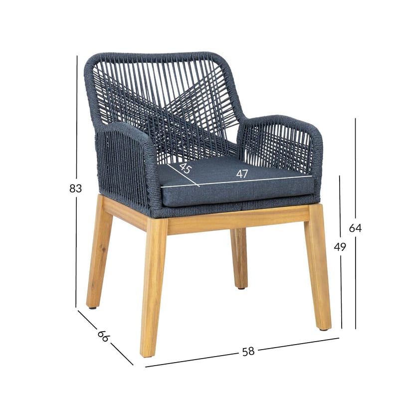 Stol HOME4YOU Florida 58x66x83 cm Akacie, entré - Grå - Havemøbler - Balkon - Balkonmøbler - Altanstole