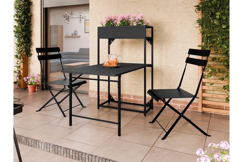 Tourra Lille Altangruppe og altansæt 2-personers – Cafésæt altan terrasse - Sort - Havemøbler - Balkon - Balkonmøbler - Altansæt