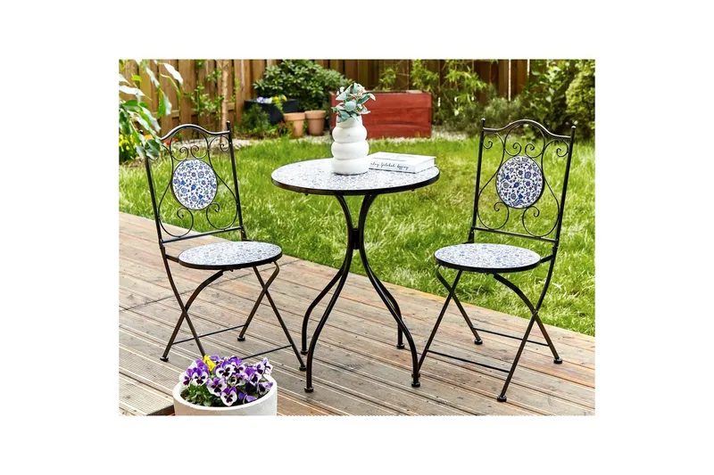 Trädgårdsbord Beliani Camprena Black||blue||White - Havemøbler - Balkon - Balkonmøbler - Altanborde