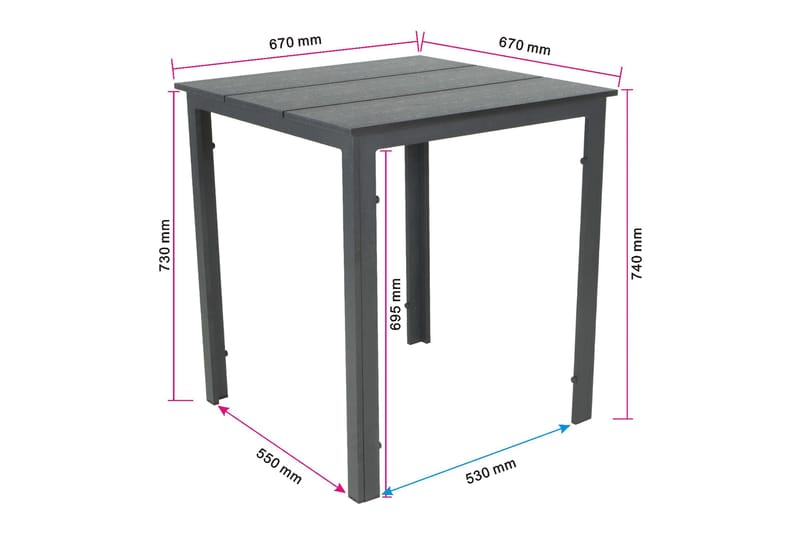 Tunis Cafebord Udendørs 70x70 cm - Sort - Havemøbler - Balkon - Balkonmøbler - Altanborde