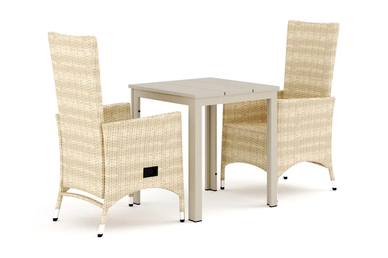 Tunis udendørs cafésæt 70x70 cm med 2 Jenny spisestole, Beige/Beige