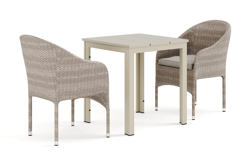 Tunis udendørs cafésæt 70x70 cm med 2 Thor lænestole, Beige/Beige