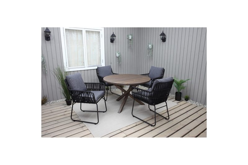 Udendørs møbelgruppe Ø 112 cm bord & 4 Levanto grå stole Brun - Brun - Havemøbler - Udendørsgruppe - Havesæt