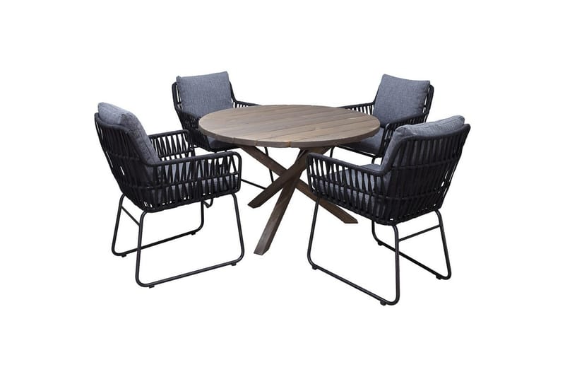 Udendørs møbelgruppe Ø 112 cm bord & 4 Levanto grå stole Brun, Brun