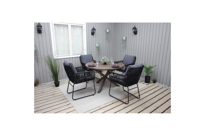 Udendørs møbelgruppe Ø 112 cm bord & 4 Levanto grå stole Brun - Brun - Havemøbler - Udendørsgruppe - Havesæt