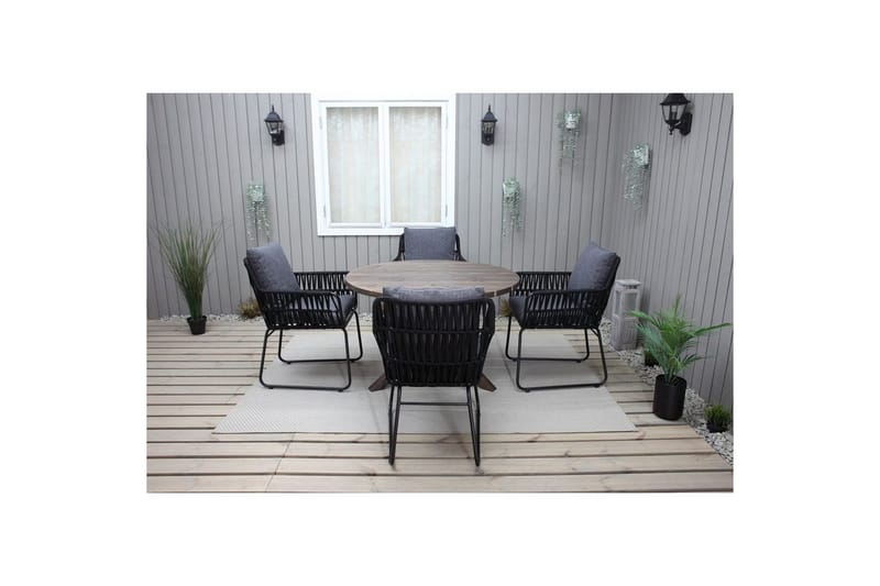 Udendørs møbelgruppe Ø 112 cm bord & 4 Levanto grå stole Brun - Brun - Havemøbler - Udendørsgruppe - Havesæt