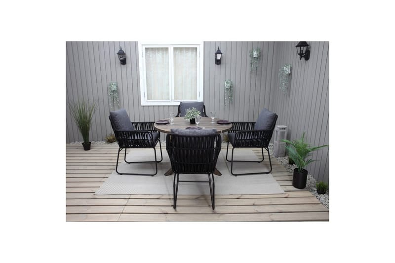 Udendørs møbelgruppe Ø 112 cm bord & 4 Levanto grå stole Brun - Brun - Havemøbler - Udendørsgruppe - Havesæt