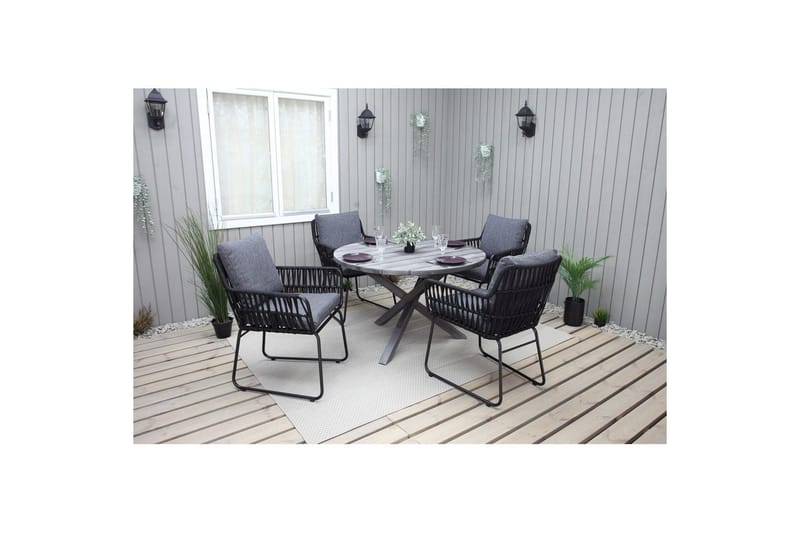 Udendørs møbelgruppe Ø 112 cm bord & 4 Levanto grå stole Grå - Grå - Havemøbler - Udendørsgruppe - Havesæt