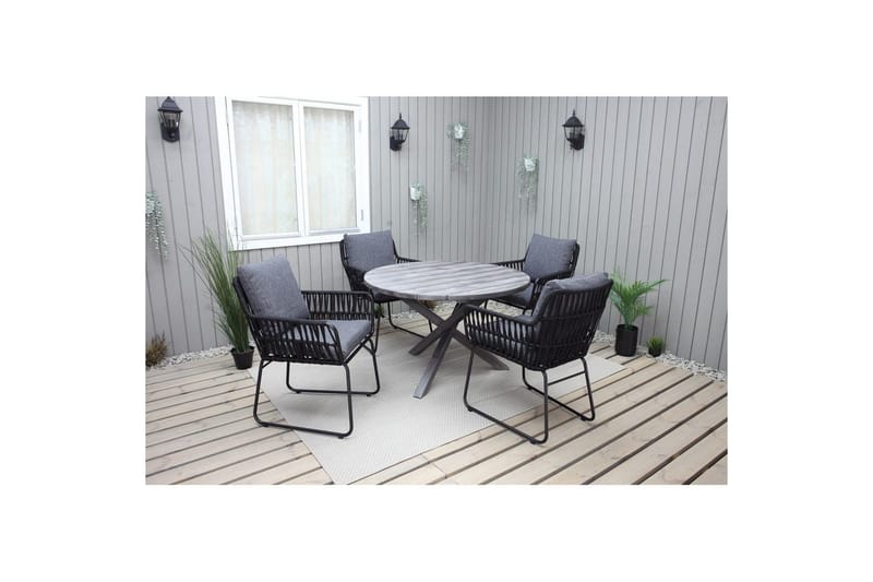 Udendørs møbelgruppe Ø 112 cm bord & 4 Levanto grå stole Grå - Grå - Havemøbler - Udendørsgruppe - Havesæt
