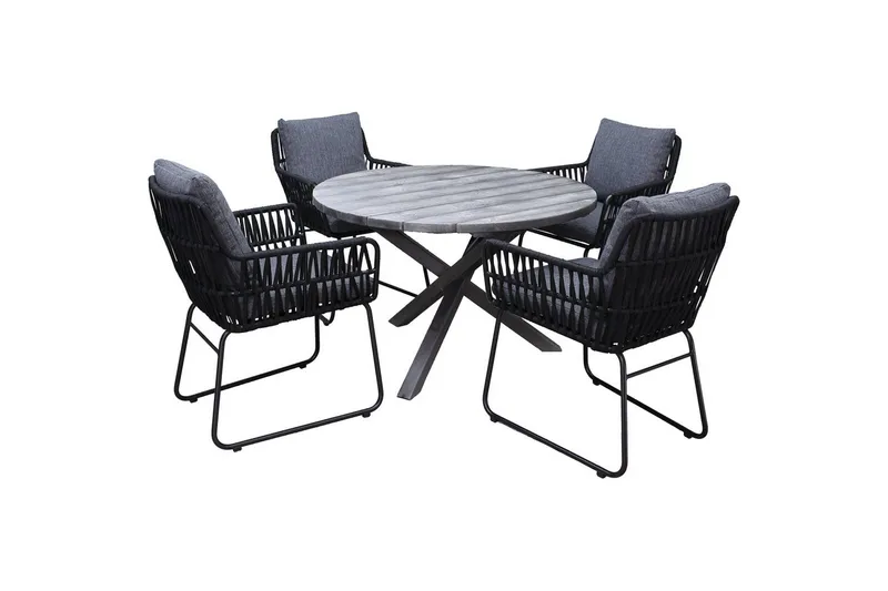 Udendørs møbelgruppe Ø 112 cm bord & 4 Levanto grå stole Grå - Grå - Havemøbler - Udendørsgruppe - Havesæt