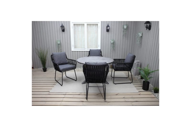 Udendørs møbelgruppe Ø 112 cm bord & 4 Levanto grå stole Grå - Grå - Havemøbler - Balkon - Balkonmøbler - Altansæt