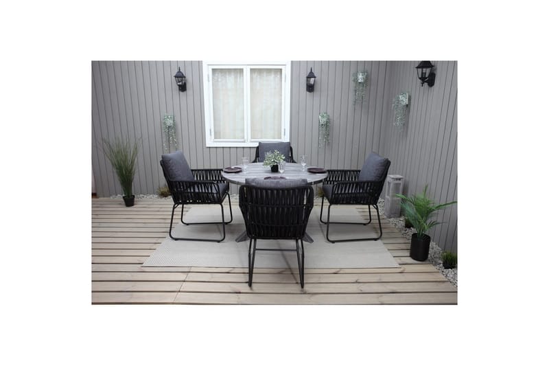 Udendørs møbelgruppe Ø 112 cm bord & 4 Levanto grå stole Grå - Grå - Havemøbler - Balkon - Balkonmøbler - Altansæt