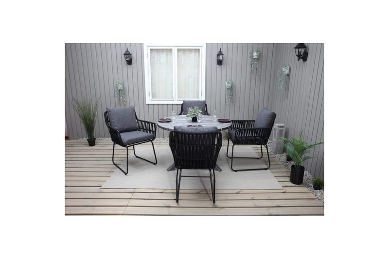 Udendørs møbelgruppe Ø 112 cm bord & 4 Levanto grå stole Grå - Grå - Havemøbler - Balkon - Balkonmøbler - Altansæt