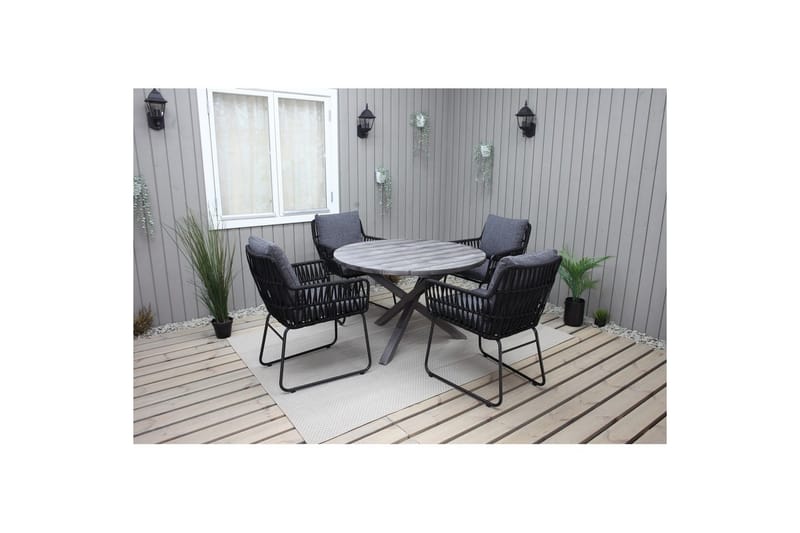 Udendørs møbelgruppe Ø 112 cm bord & 4 Levanto grå stole Grå - Grå - Havemøbler - Balkon - Balkonmøbler - Altansæt