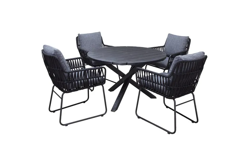 Udendørs møbelgruppe Ø 112 cm bord & 4 Levanto grå stole Sort, Sort