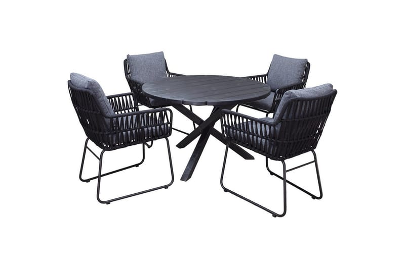Udendørs møbelgruppe Ø 112 cm bord & 4 Levanto grå stole Sort, Sort