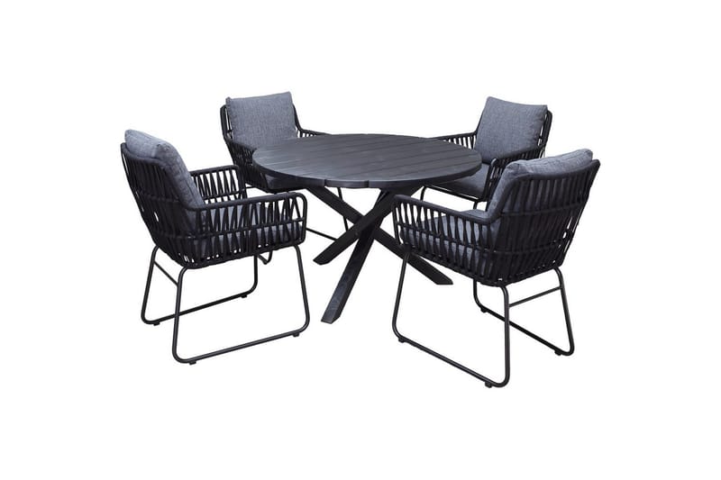 Udendørs møbelgruppe Ø 112 cm bord & 4 Levanto grå stole Sort - Sort - Havemøbler - Balkon - Balkonmøbler - Altansæt