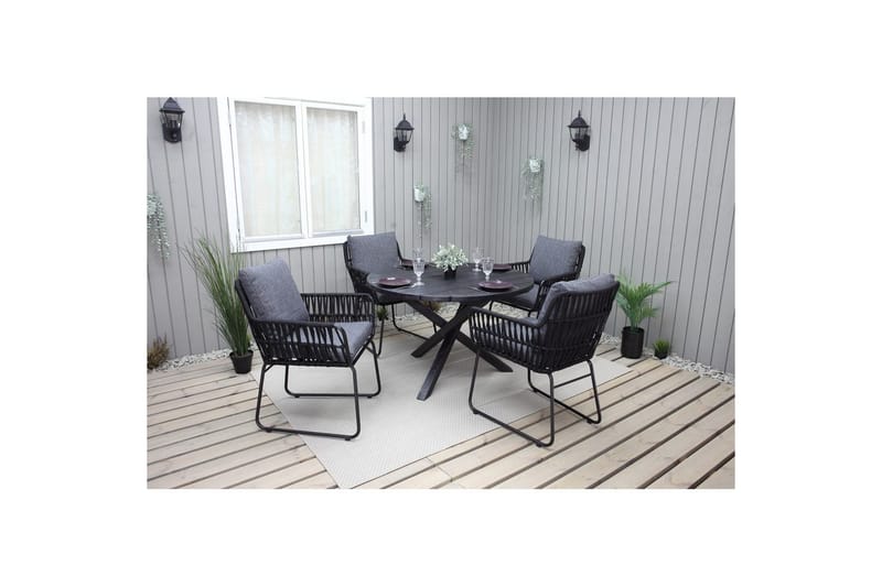 Udendørs møbelgruppe Ø 112 cm bord & 4 Levanto grå stole Sort - Sort - Havemøbler - Balkon - Balkonmøbler - Altansæt