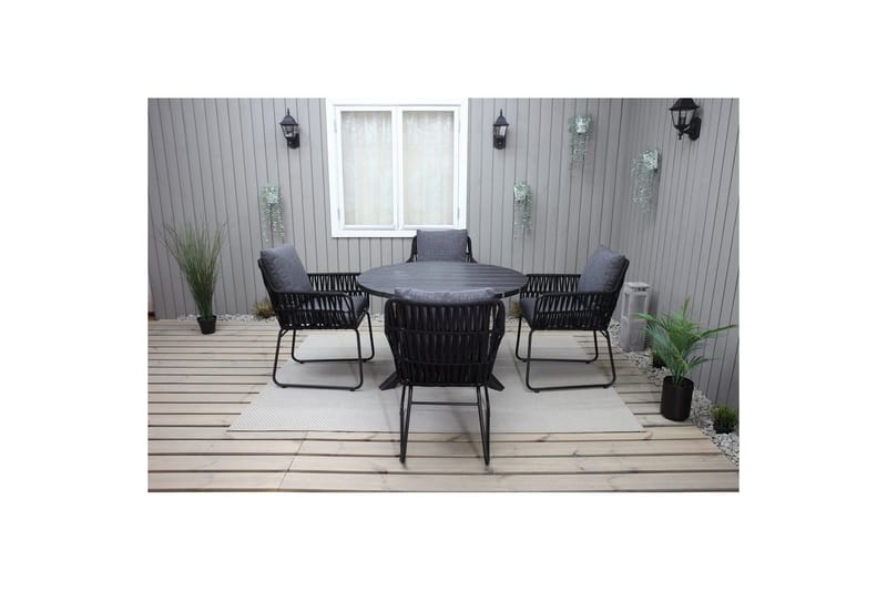 Udendørs møbelgruppe Ø 112 cm bord & 4 Levanto grå stole Sort - Sort - Havemøbler - Balkon - Balkonmøbler - Altansæt