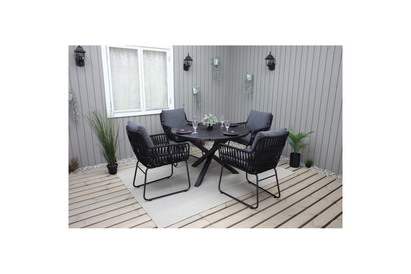 Udendørs møbelgruppe Ø 112 cm bord & 4 Levanto grå stole Sort - Sort - Havemøbler - Balkon - Balkonmøbler - Altansæt