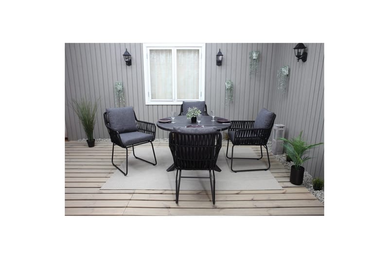 Udendørs møbelgruppe Ø 112 cm bord & 4 Levanto grå stole Sort - Sort - Havemøbler - Balkon - Balkonmøbler - Altansæt