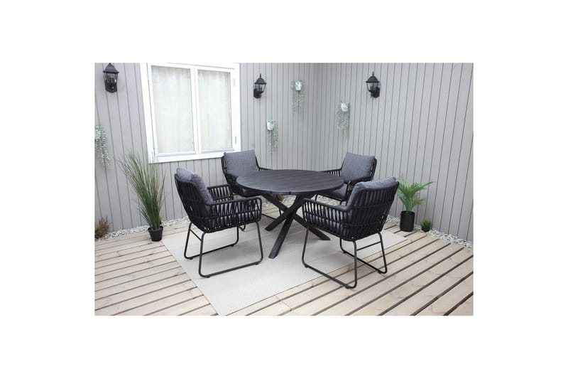 Udendørs møbelgruppe Ø 112 cm bord & 4 Levanto grå stole Sort - Sort - Havemøbler - Balkon - Balkonmøbler - Altansæt