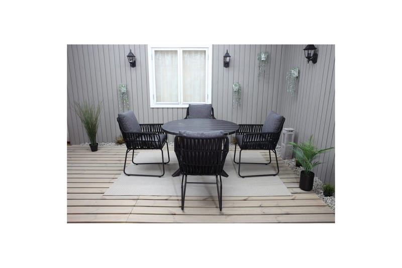 Udendørs møbelgruppe Ø 112 cm bord & 4 Levanto grå stole Sort - Sort - Havemøbler - Udendørsgruppe - Havesæt