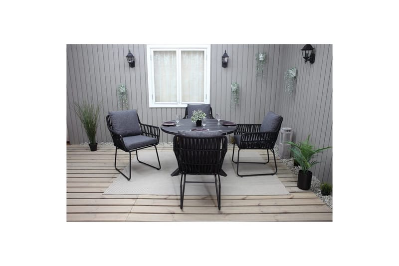 Udendørs møbelgruppe Ø 112 cm bord & 4 Levanto grå stole Sort - Sort - Havemøbler - Udendørsgruppe - Havesæt