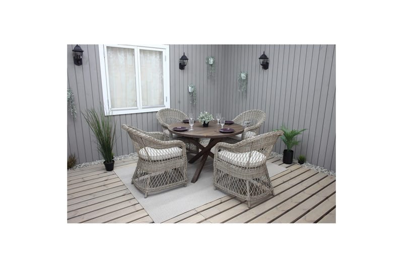 Udendørs møbelgruppe Ø 112 cm bord & 4 Merida naturlige stole Brun - Brun - Havemøbler - Udendørsgruppe - Havesæt
