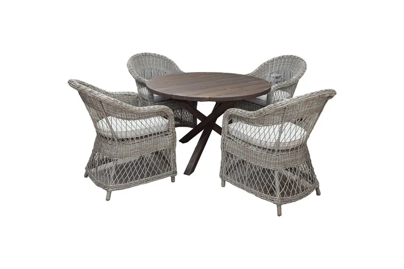 Udendørs møbelgruppe Ø 112 cm bord & 4 Merida naturlige stole Brun, Brun