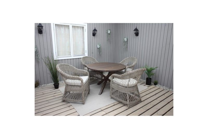 Udendørs møbelgruppe Ø 112 cm bord & 4 Merida naturlige stole Brun - Brun - Havemøbler - Balkon - Balkonmøbler - Altansæt