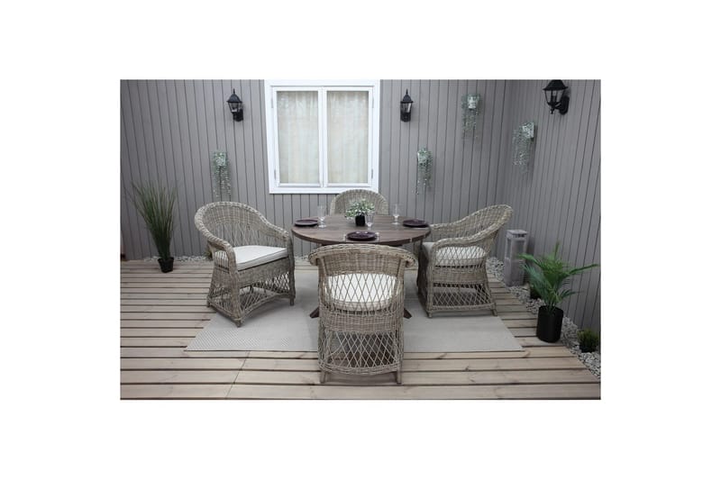Udendørs møbelgruppe Ø 112 cm bord & 4 Merida naturlige stole Brun - Brun - Havemøbler - Balkon - Balkonmøbler - Altansæt