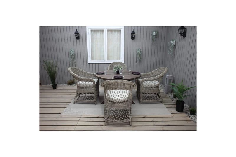 Udendørs møbelgruppe Ø 112 cm bord & 4 Merida naturlige stole Brun - Brun - Havemøbler - Udendørsgruppe - Havesæt